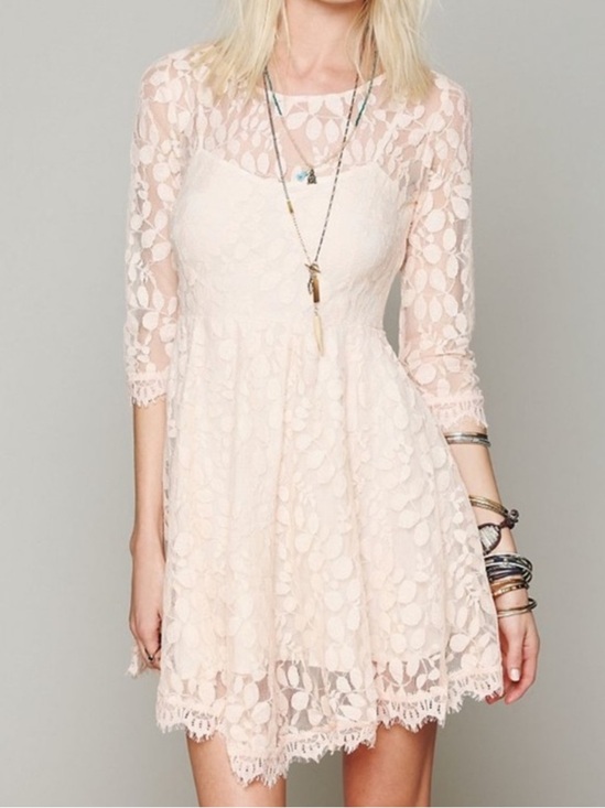 Free People Dresses & Skirts - Free People Lace Scalloped Trim Mini Dress Soft Creamy Nude Peach Size 4